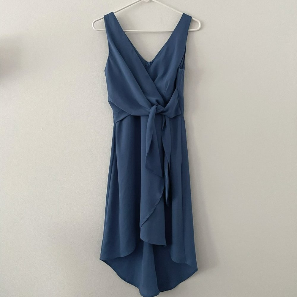 Lulus Baldwin Blue High-Low Wrap Midi Dress